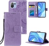 Voor Xiaomi Mi 11 Lite Totem Bloem Reliëf Horizontale Flip TPU + PU Lederen Case met Houder & Kaartsleuven & Portemonnee (Paars)