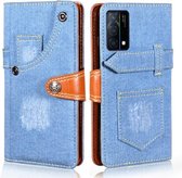 Voor OPPO K9 5G Denim Horizontale Flip Lederen Case met Houder & Kaartsleuf & Portemonnee (Lichtblauw)