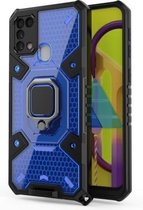 Voor Samsung Galaxy M31 Space PC + TPU-ringhouder beschermhoes (blauw)