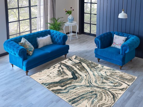 Aledin Carpets Porto - Vloerkleed - 160x230 cm - Laagpolig - Tapijten woonkamer - Blauw - Grijs