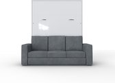 INVENTO SOFA 160 Verticaal Vouwbed Inclusief Donkerblauwe bank - Opklapbed - Bedkast - Wit / Hoogglans Wit - 200x160 cm