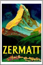 JUNIQE - Poster met kunststof lijst Vintage Zwitserland Zermatt -13x18