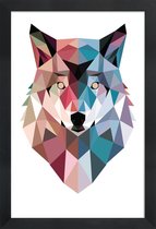 JUNIQE - Poster in houten lijst Geo Wolf -20x30 /Blauw & Roze