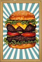 JUNIQE - Poster met houten lijst Double Cheeseburger -30x45 /Blauw &