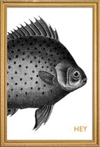 JUNIQE - Poster met houten lijst Hey Fish -13x18 /Wit & Zwart