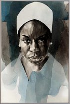 JUNIQE - Poster met kunststof lijst Nina Simone -30x45 /Blauw & Grijs