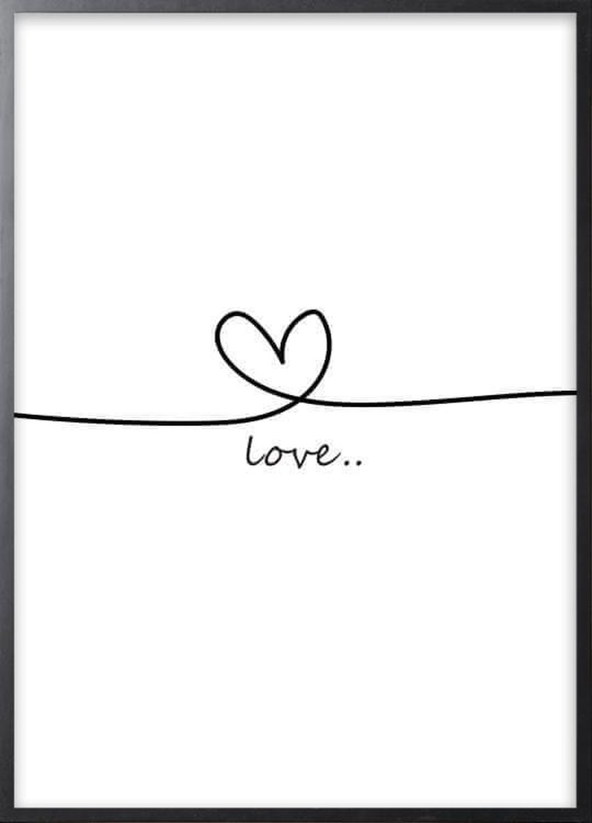 Poster Met Zwarte Lijst - Love Getekend Poster