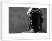 Foto in frame , Boeddha figuur , 120x80cm , grijs , Premium print