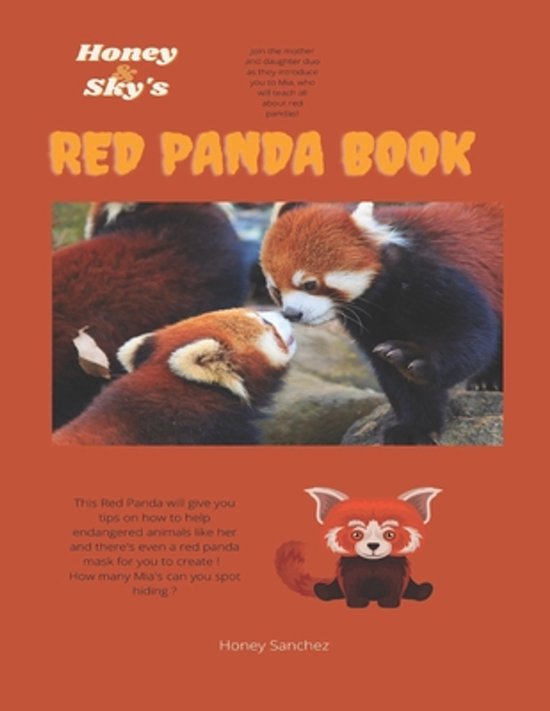 Deux pandas roux, un adulte et un jeune, se regardent. Titre : RED PANDA BOOK de Honey Sky.