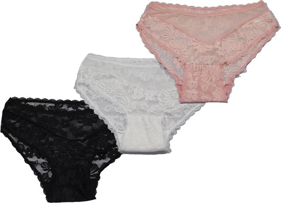 Vanilla - Slip femme, sous-vêtement femme, Pack de 3 slips - Zwart/ Rose / Wit - NBB111 - XL