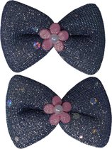 Jessidress® Haarclips met strik Haarclip Chique Haar clips met strass en glitters - Donker Blauw