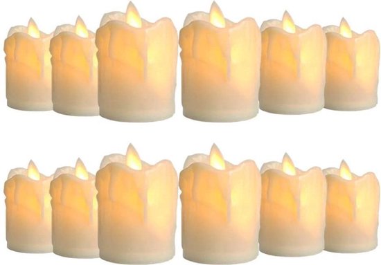 LED Kaarsen Set van 12 met een echt vlam effect - Gesmolten Kaarsenset - Elektrische LED-kaarsen + Batterijen bijgeleverd - 12 Stuks - Merkloos