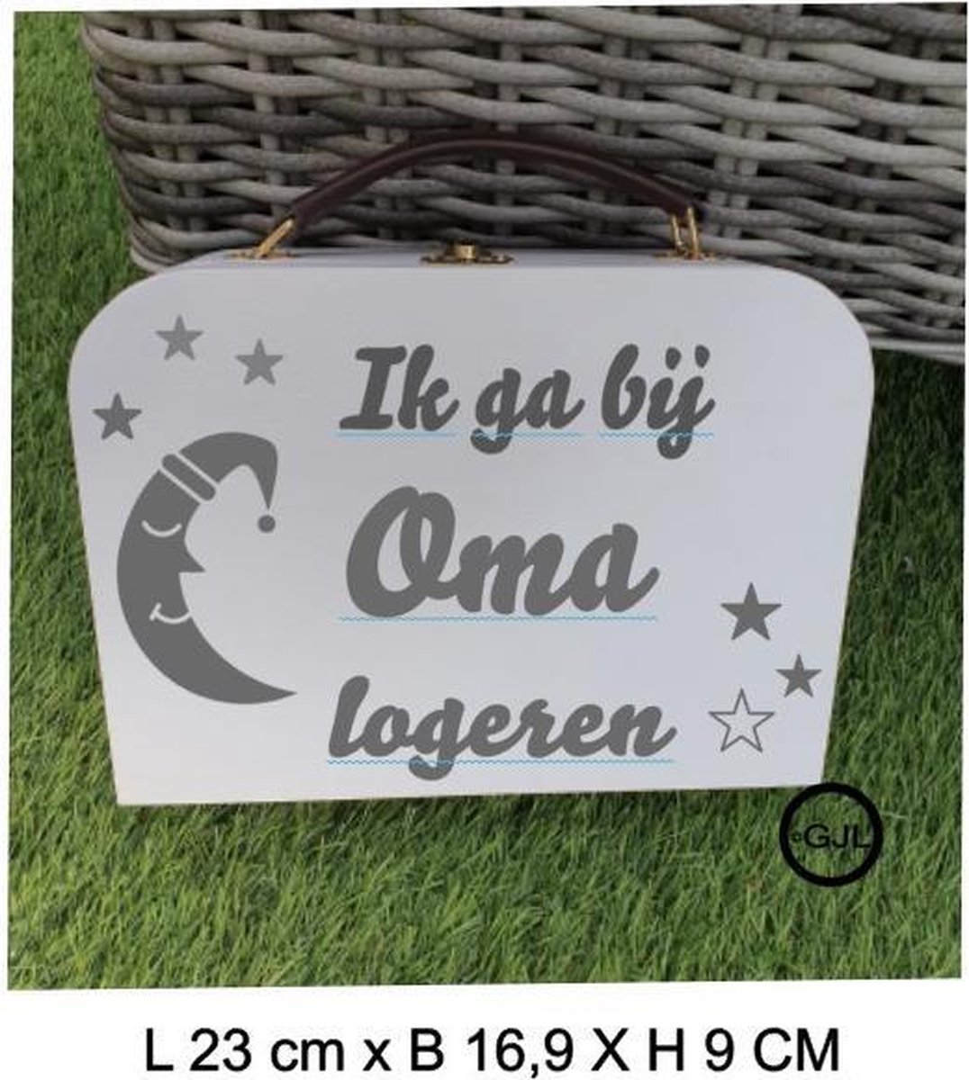 Goedkoopste Houten Koffertje met tekst - ik ga bij oma logeren - Geboorte - Cadeau - Logeren - Geschenk - Gepersonaliseerd Cadeau - Kind - Baby - Babykamer