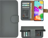 Samsung Galaxy A41 Hoesje - Bookcase - Samsung A41 Wallet Book Case Echt Leer Grijs Cover
