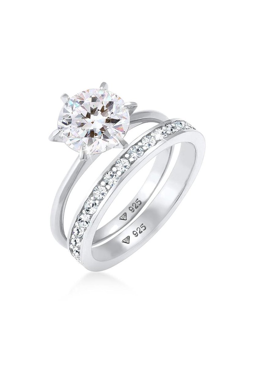Elli - Ring - Dames Band Set Eenzaam Betoverend met Kristallen in 925 Sterling Zilver - Dames