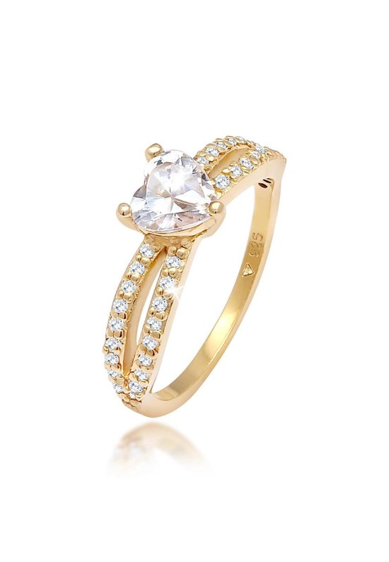 Bagues pour femmes Elli Bague de fiançailles solitaire pour femme Amour avec cristaux de zircone en Argent sterling 925 plaqué or