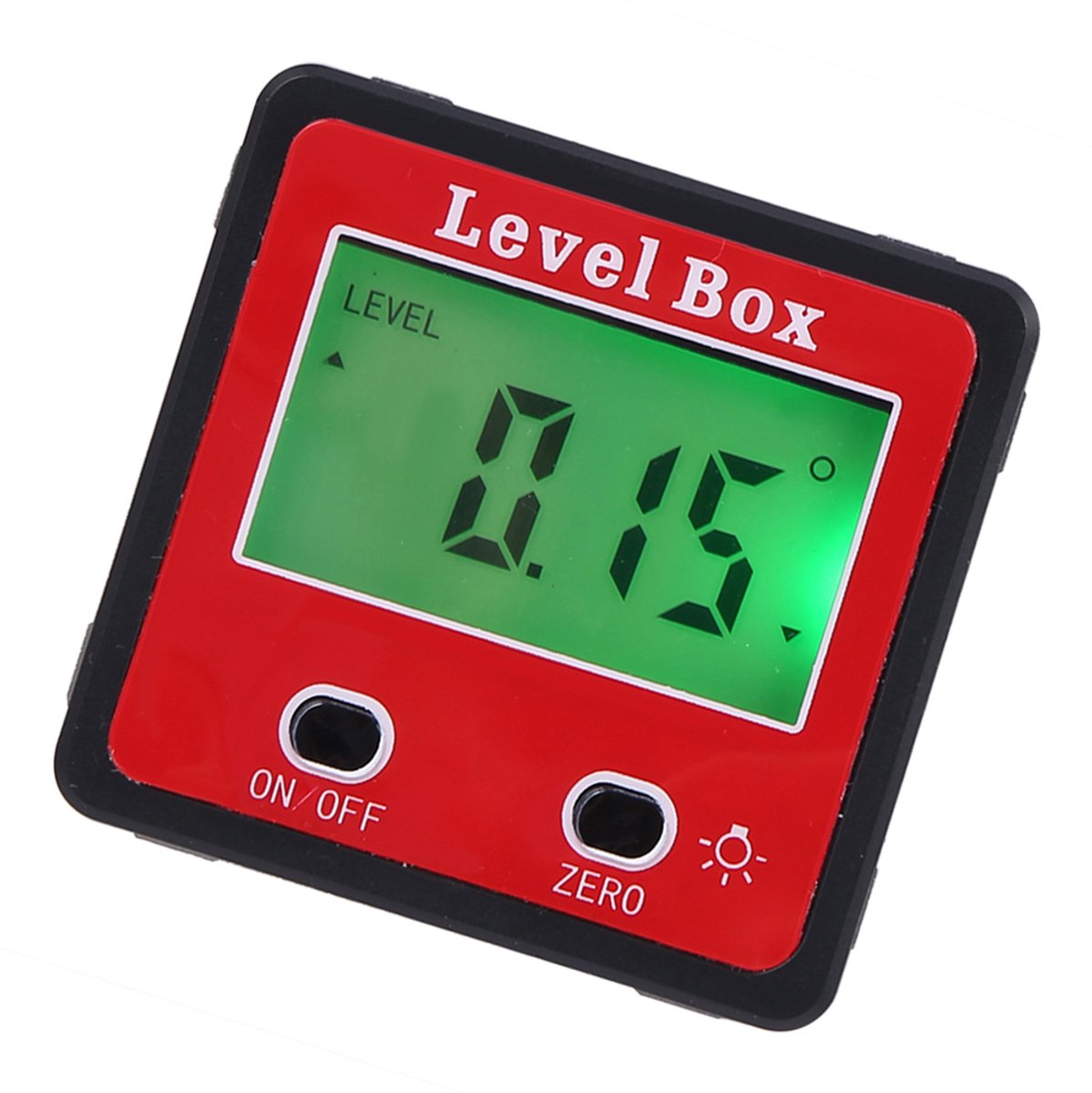 Digitale Hoekmeter Inclinometer – Grote LCD-Display – Magnetische Basis – Hoge Nauwkeurigheid ±0,01° – Meetbereik 4×90° – IP54 Waterdicht – Mini Waterpas Gereedschap – Rood