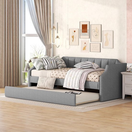 Somnia Descanso - Extra robuust 3D-gestoffeerd bed met grote stabiliteit en 5 dwarsstangen 6 metalen poten met schroefdraad van 25 cm, 90 x 200 cm, donkergrijs