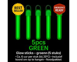 Lichtstaaf Glowsticks – Set van 5 – 10×1 cm – Ca. 6 Uur Lichtduur – Noodverlichting voor Noodpakketten, Kamperen & Outdoor