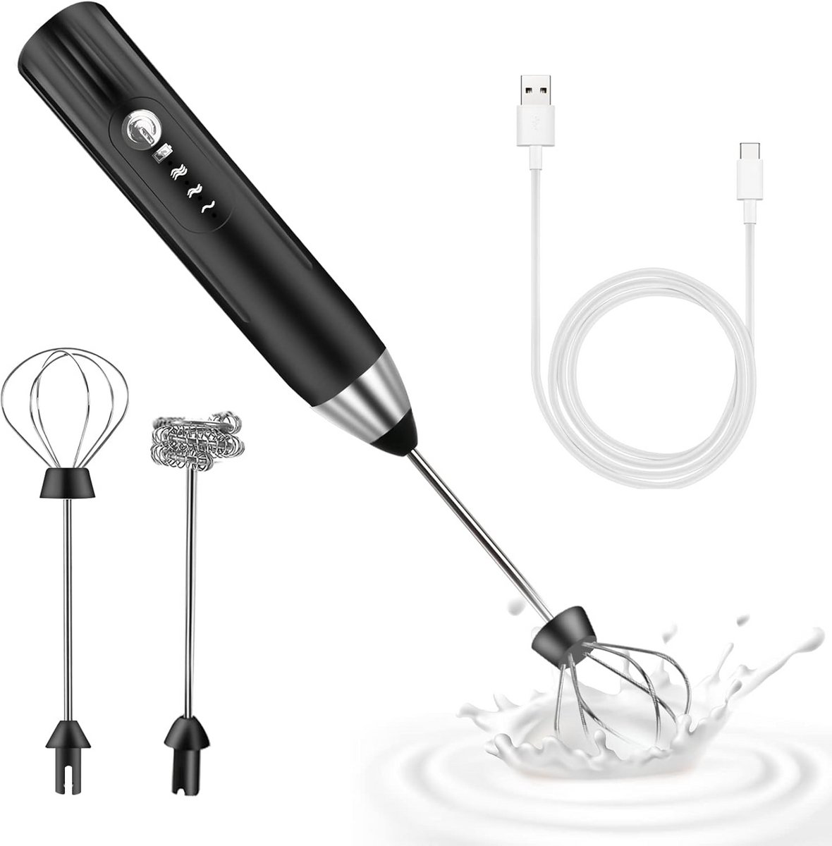 Elektrische Melkopschuimer USB Oplaadbaar met Dubbele Garde