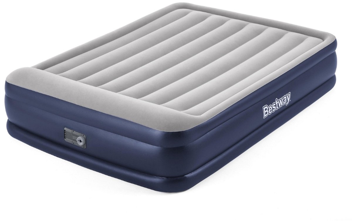 Bestway – Luchtbed – 2-Persoons – 152×203×46 cm – Grijs/Blauw – Met Ingebouwde Elektrische Pomp – Incl. 3-in-1 Opbergtas - 2-persoons Luchtbed - Luchtbed Met Pomp - Luchtbed Voor Logeren - Luchtbed Voor Binnengebruik - Luchtbed Met Hoofdkussen