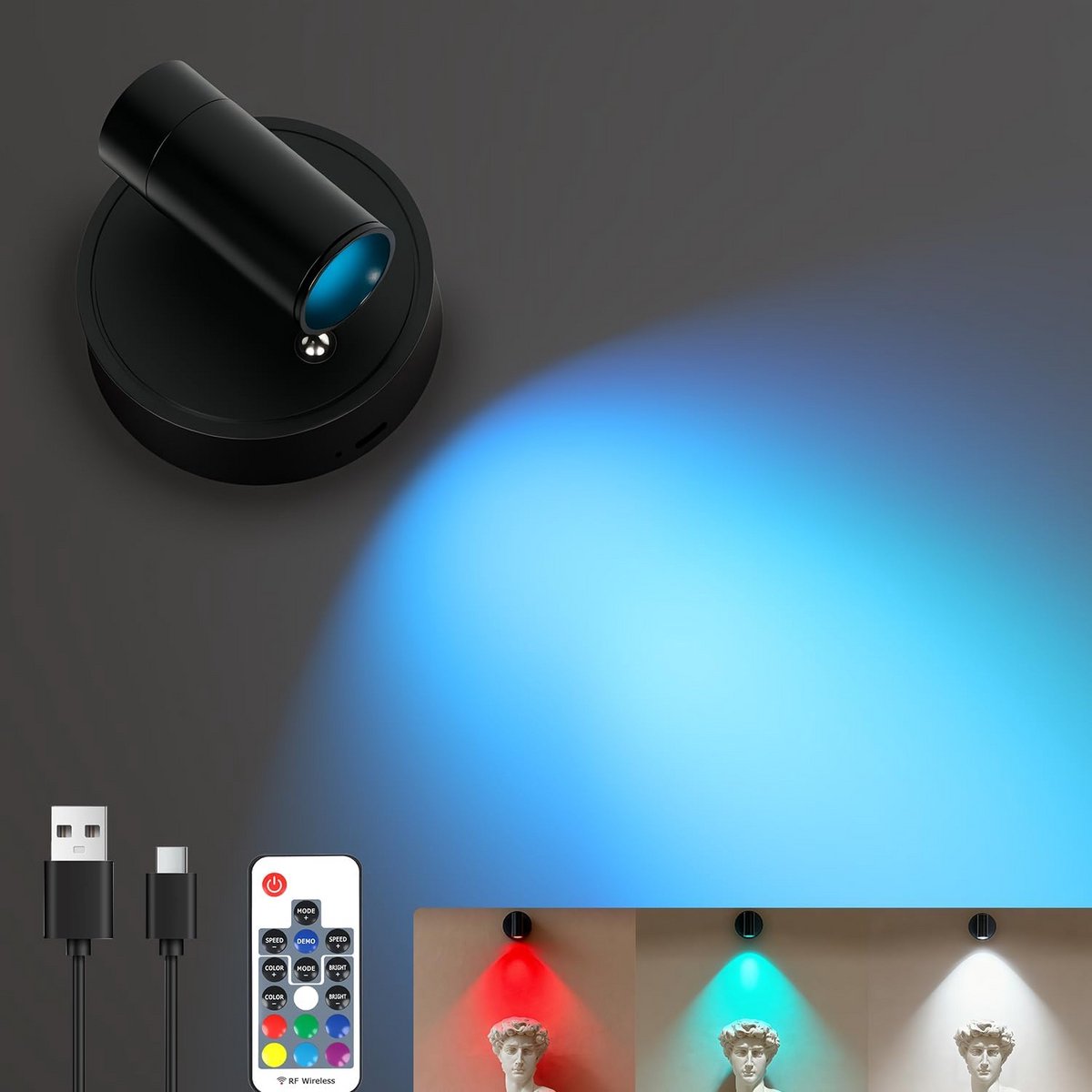 Dimbare LED Wandspot met Oplaadbare Batterij, RGB Kleuren en Magnetische Montage