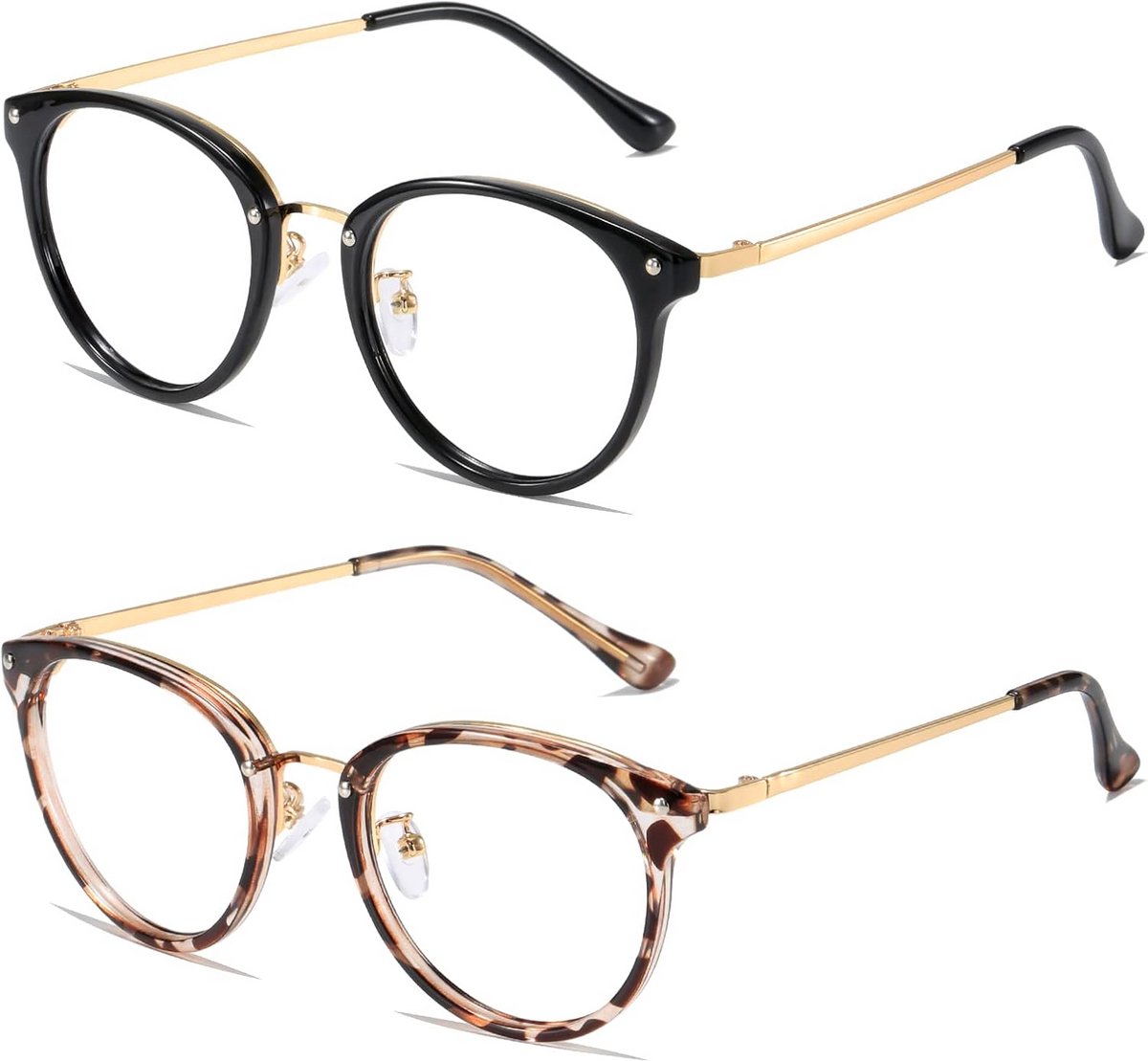 2x Computerbril Blauwlichtfilter Unisex - Vintage Anti Vermoeidheid Bril Met Metalen Montuur