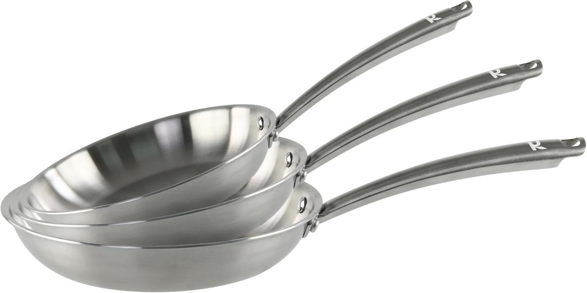 Set van 3 Roestvrijstalen Koekenpannen (Ø 20, 24, 28 cm) - Geschikt voor Inductie en Oven