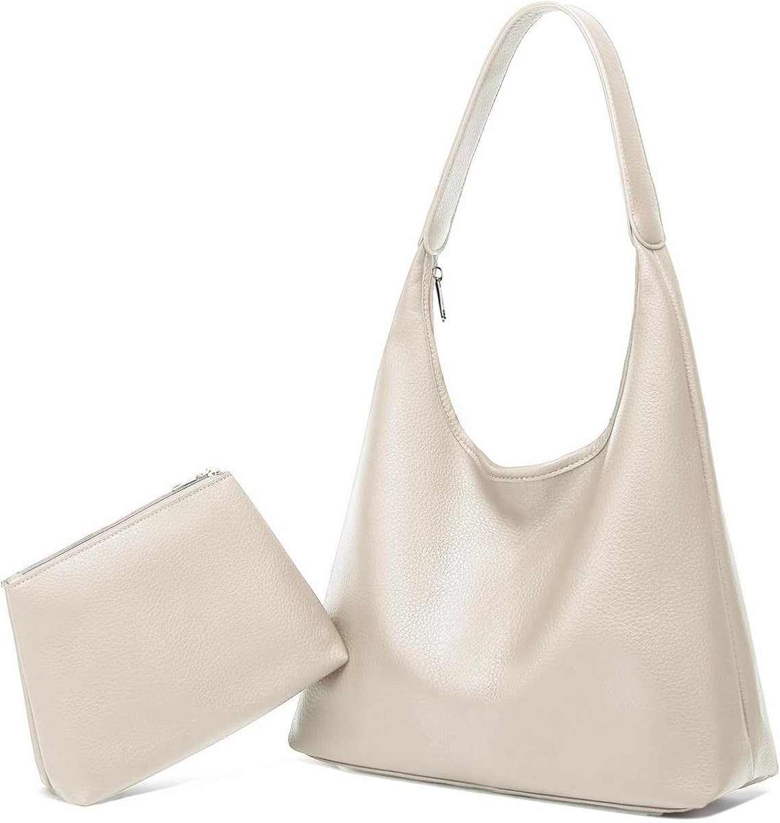 Grote dames handtas en tote bag van leer, 2-delige set met schoudertas en ritssluiting
