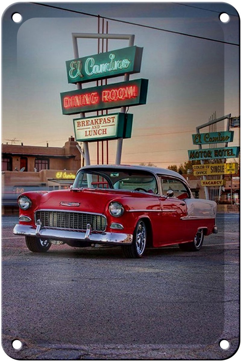 Blechschild Auto 12x18cm Oldtimer El Camino breakfast lunch