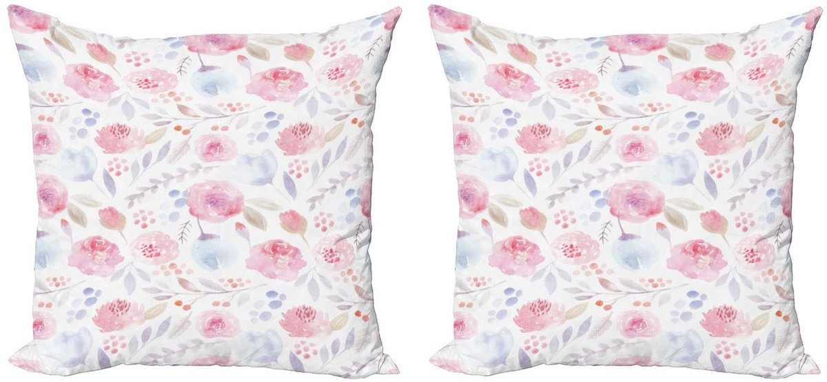 ABAKUHAUS Aquarell Kussenhoes Set – 2x60x60 cm – Dubbelzijdig Roze/Blauw Pale Pink Baby Blue