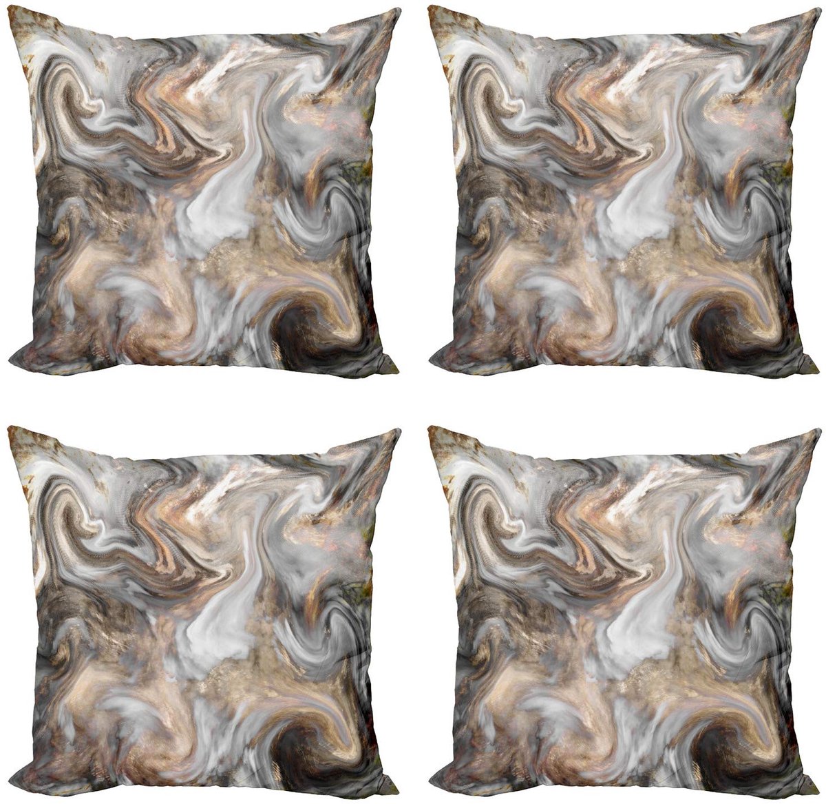 ABAKUHAUS Marmeren kussenhoes-set – 4x45x45 cm – Dubbelzijdig bedrukt – Microvezel zand/bruin, lichtgrijs