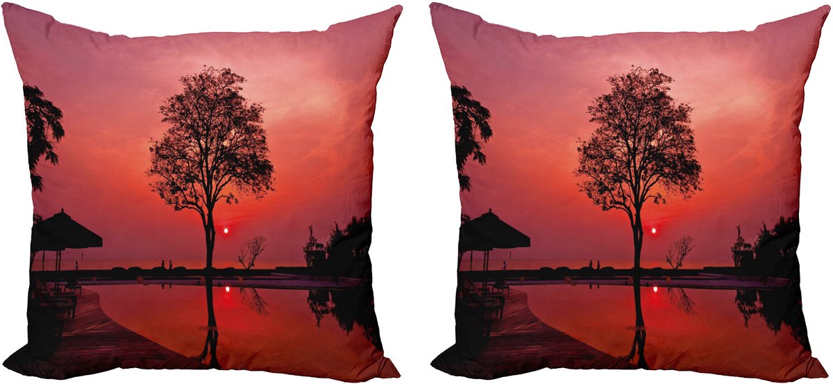 ABAKUHAUS Zonsopgang – Kussenhoes 2x45x45 cm – Twilight Boom Zwart Robijn