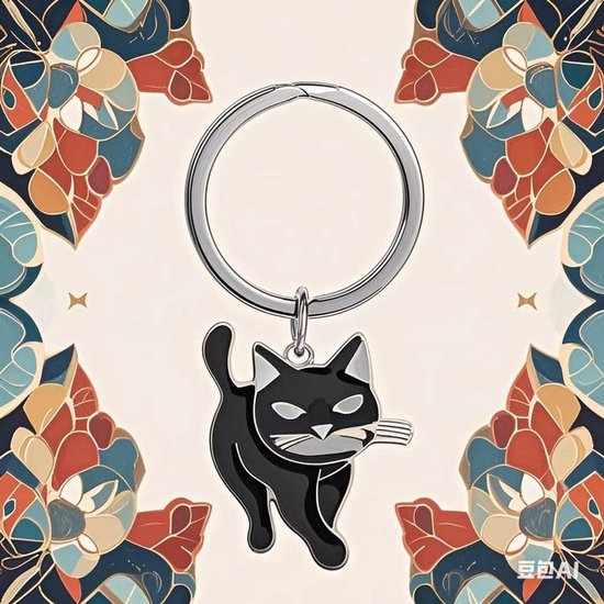 Gouden ketting met kattenhanger Tuxedo kat