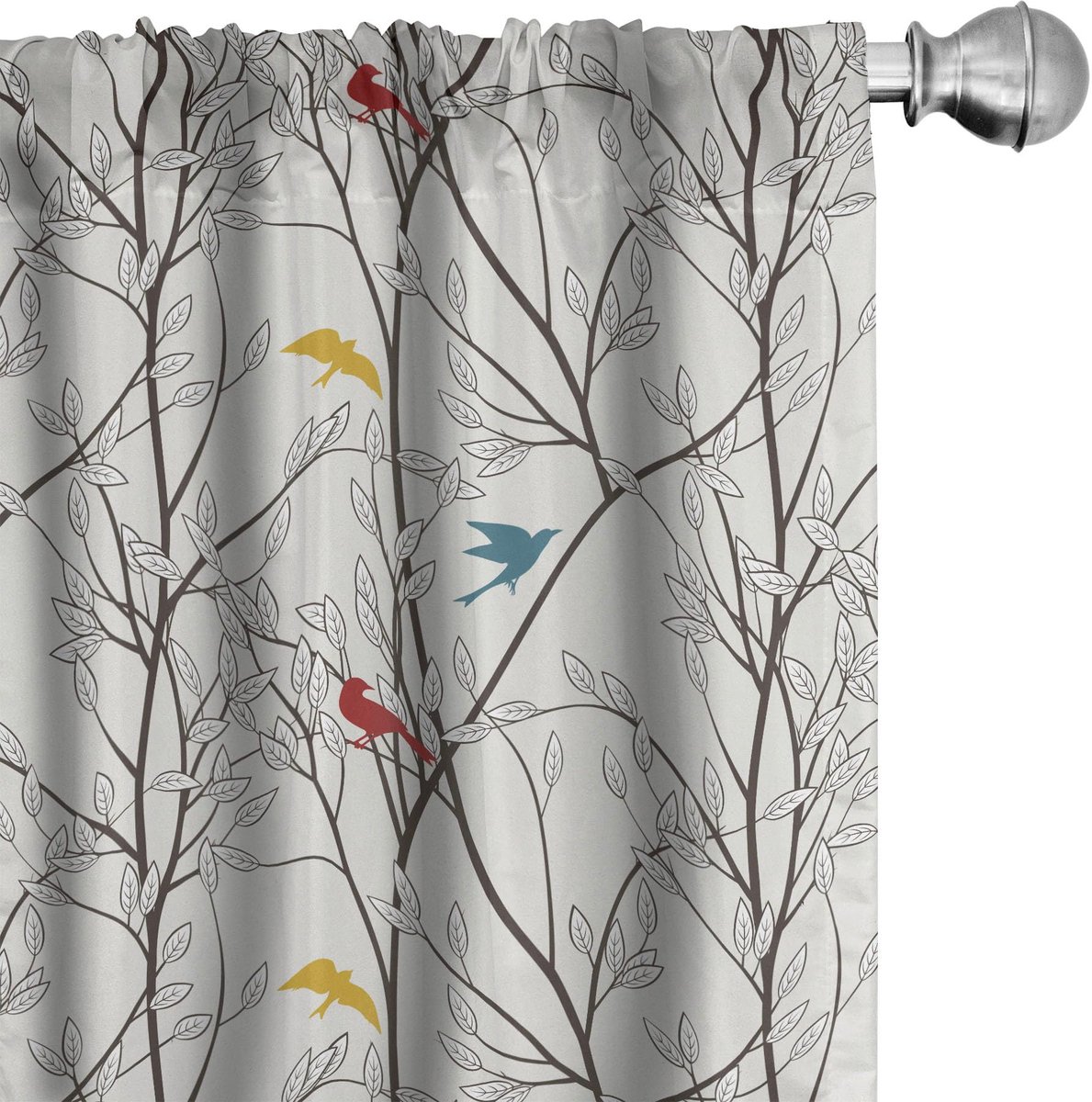 ABAKUHAUS Gordijnen – 2x75x225 cm – Microvezel – Cartoon Vogels – Mosterdgeel Maroon Senf Maroon