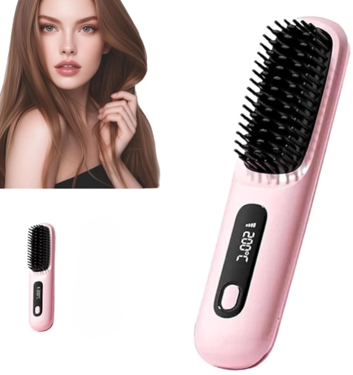 Multistylers - Draadloze styler - Stijlborstel - 3 temperatuurinstellingen - met lcd-scherm - Oplaadbaar - lichtgewicht en draagbaar - Gemakkelijk mee te nemen - Roze