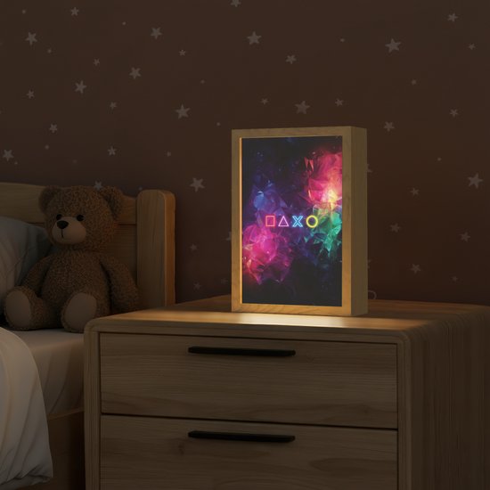 Nachtlampje 20x30 cm - Kinder lampje - Playstation - Kleurrijk - Abstract - Neon - Tafellamp kinderkamer - Slaapkamer lamp - Bedlamp kinderen - Kinderlampje stopcontact - Wandlamp babykamer - Nachtlampjes van OnlyWow — afbeelding 2