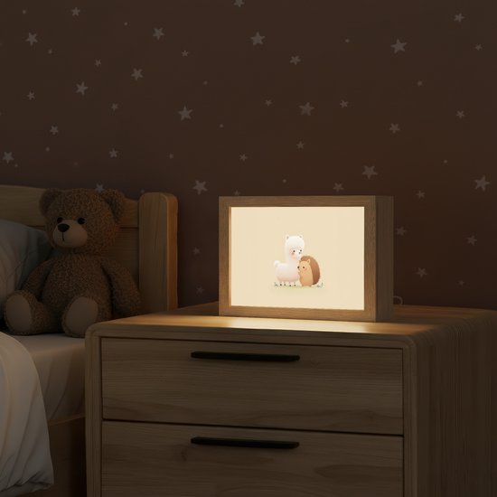 Nachtlampje 20x15 cm - Kinder lamp - Alpaca - Egel - Bruin - Knuffelen - Tafellamp kinderkamer - Slaapkamer lamp - Bedlamp kinderen - Kinderlampje stopcontact - Wandlamp babykamer - Nachtlampjes van Merkloos — afbeelding 2