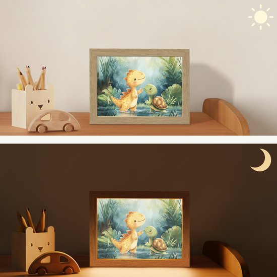Nachtlampje 20x15 cm - Kinder lamp - Dinosaurus - Schildpad - Illustratie - Aquarel - Tafellamp kinderkamer - Slaapkamer lamp - Bedlamp kinderen - Kinderlampje stopcontact - Wandlamp babykamer - Nachtlampjes van Merkloos — afbeelding 4