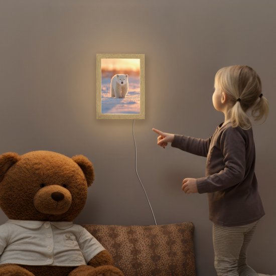 Nachtlampje 15x20 cm - Kinder lamp - Ijsbeer - Sneeuw - Zonsopgang - Tafellamp kinderkamer - Slaapkamer lamp - Bedlamp kinderen - Kinderlampje stopcontact - Wandlamp babykamer - Nachtlampjes van Merkloos — afbeelding 5