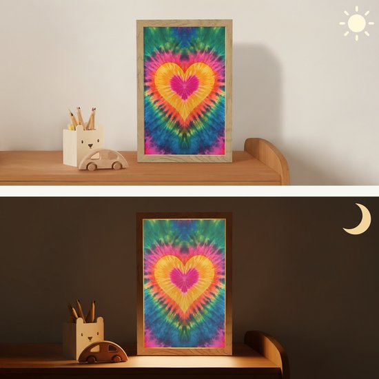 Nachtlampje 20x30 cm - Kinder lamp - Hart - Tie Dye - Kleurrijk - Tafellamp kinderkamer - Slaapkamer lamp - Bedlamp kinderen - Kinderlampje stopcontact - Wandlamp babykamer - Nachtlampjes van Merkloos — afbeelding 4