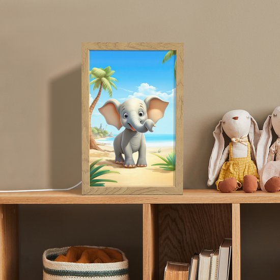 Nachtlampje 20x30 cm - Kinder lampje - Olifant - Strand - Dieren - Meisjes - Kind - Tafellamp kinderkamer - Slaapkamer lamp - Bedlamp kinderen - Kinderlampje stopcontact - Wandlamp babykamer - Nachtlampjes van OnlyWow — afbeelding 3