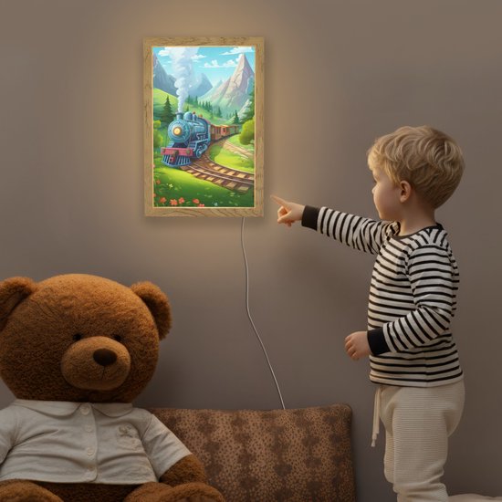 Nachtlampje 20x30 cm - Kinder lamp - Trein - Bloemen - Kinderen - Natuur - Tafellamp kinderkamer - Slaapkamer lamp - Bedlamp kinderen - Kinderlampje stopcontact - Wandlamp babykamer - Nachtlampjes van Merkloos — afbeelding 5