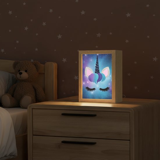 Nachtlampje 15x20 cm - Kinder lamp - Eenhoorn - Sterren - Blauw - Tafellamp kinderkamer - Slaapkamer lamp - Bedlamp kinderen - Kinderlampje stopcontact - Wandlamp babykamer - Nachtlampjes van Merkloos — afbeelding 2