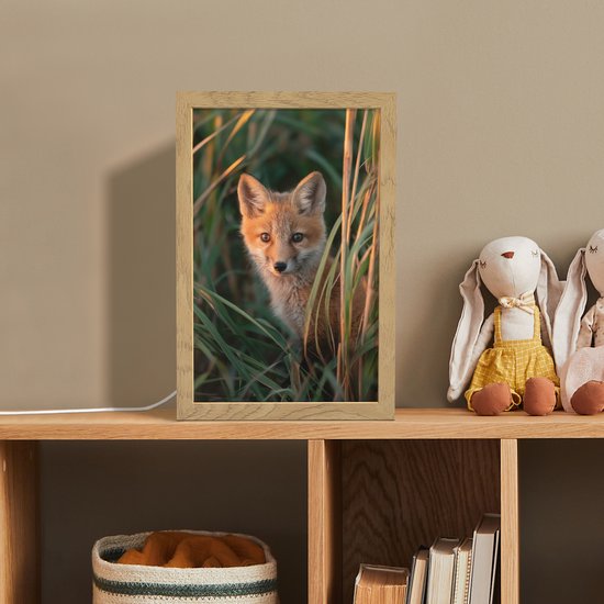 Nachtlampje 20x30 cm - Kinder lamp - Vos - Oranje - Gras - Tafellamp kinderkamer - Slaapkamer lamp - Bedlamp kinderen - Kinderlampje stopcontact - Wandlamp babykamer - Nachtlampjes van Merkloos — afbeelding 3