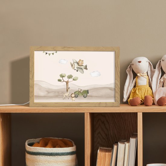 Nachtlampje 30x20 cm - Kinder lamp - Wilde dieren - Safari - Pastel kleuren - Watercolor - Vliegtuig - Tafellamp kinderkamer - Slaapkamer lamp - Bedlamp kinderen - Kinderlampje stopcontact - Wandlamp babykamer - Nachtlampjes van Merkloos — afbeelding 3