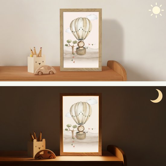 Nachtlampje 20x30 cm - Kinder lampje - Luchtballon - Leeuw - Watercolor - Safari - Dieren - Tafellamp kinderkamer - Slaapkamer lamp - Bedlamp kinderen - Kinderlampje stopcontact - Wandlamp babykamer - Nachtlampjes van Merkloos — afbeelding 4