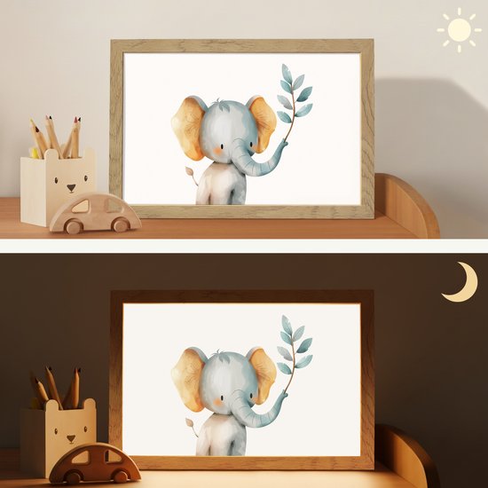 Nachtlampje 30x20 cm - Kinder lampje - Olifant - Dier - Pastel kleuren - Tafellamp kinderkamer - Slaapkamer lamp - Bedlamp kinderen - Kinderlampje stopcontact - Wandlamp babykamer - Nachtlampjes van Merkloos — afbeelding 4