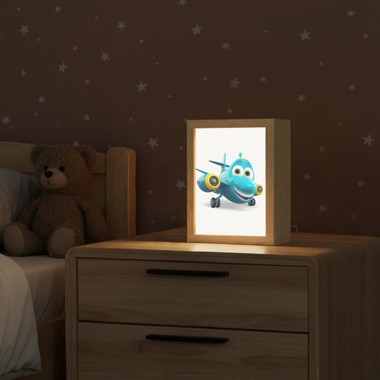 Nachtlampje 15x20 cm - Kinder lampje - Vliegtuig - Blauw - Kinderen - Jongens - Tafellamp kinderkamer - Slaapkamer lamp - Bedlamp kinderen - Kinderlampje stopcontact - Wandlamp babykamer - Nachtlampjes van Merkloos — afbeelding 2