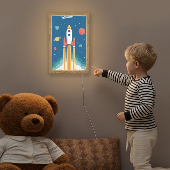 Nachtlampje 20x30 cm - Kinder lamp - Raket - Planeten - Ruimte - Tafellamp kinderkamer - Slaapkamer lamp - Bedlamp kinderen - Kinderlampje stopcontact - Wandlamp babykamer - Nachtlampjes van Merkloos — afbeelding 5